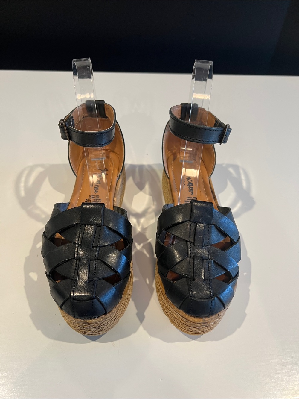 Black Woven Leather Espadrille Platform Sandal with Ankle Strap - Picture 2 of 6